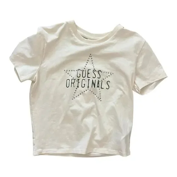 NWT Guess Originals PacSun Cream Crop Short Sleeve T-Shirt Small - Picture 1 of 2